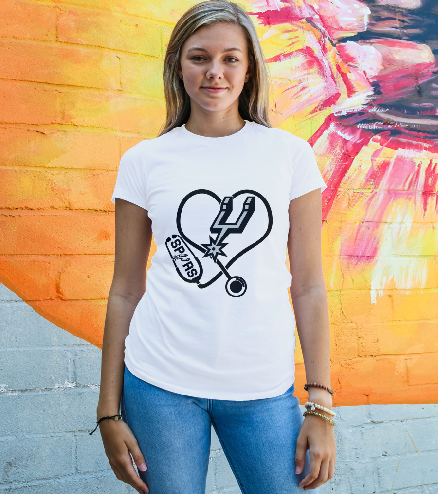 Nurse Love Heart Stethoscope San Antonio Spurs T-Shirt