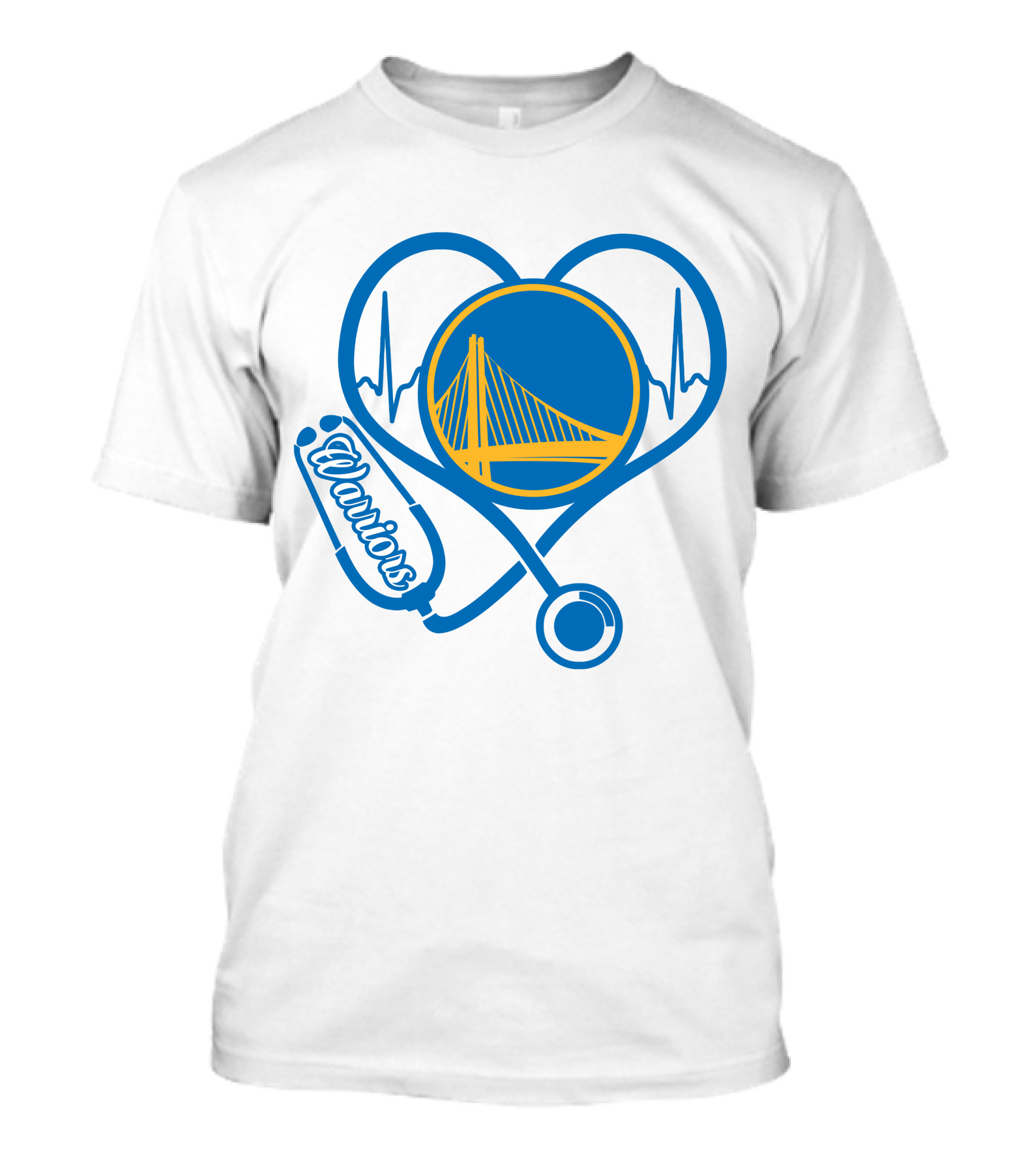 Nurse Love Warriors Heartbeat Stethoscope Golden State Bridge T-Shirt