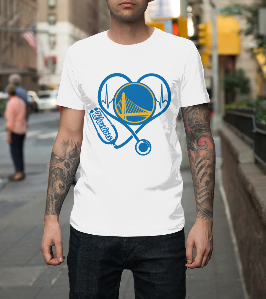 Nurse Love Warriors Heartbeat Stethoscope Golden State Bridge T-Shirt