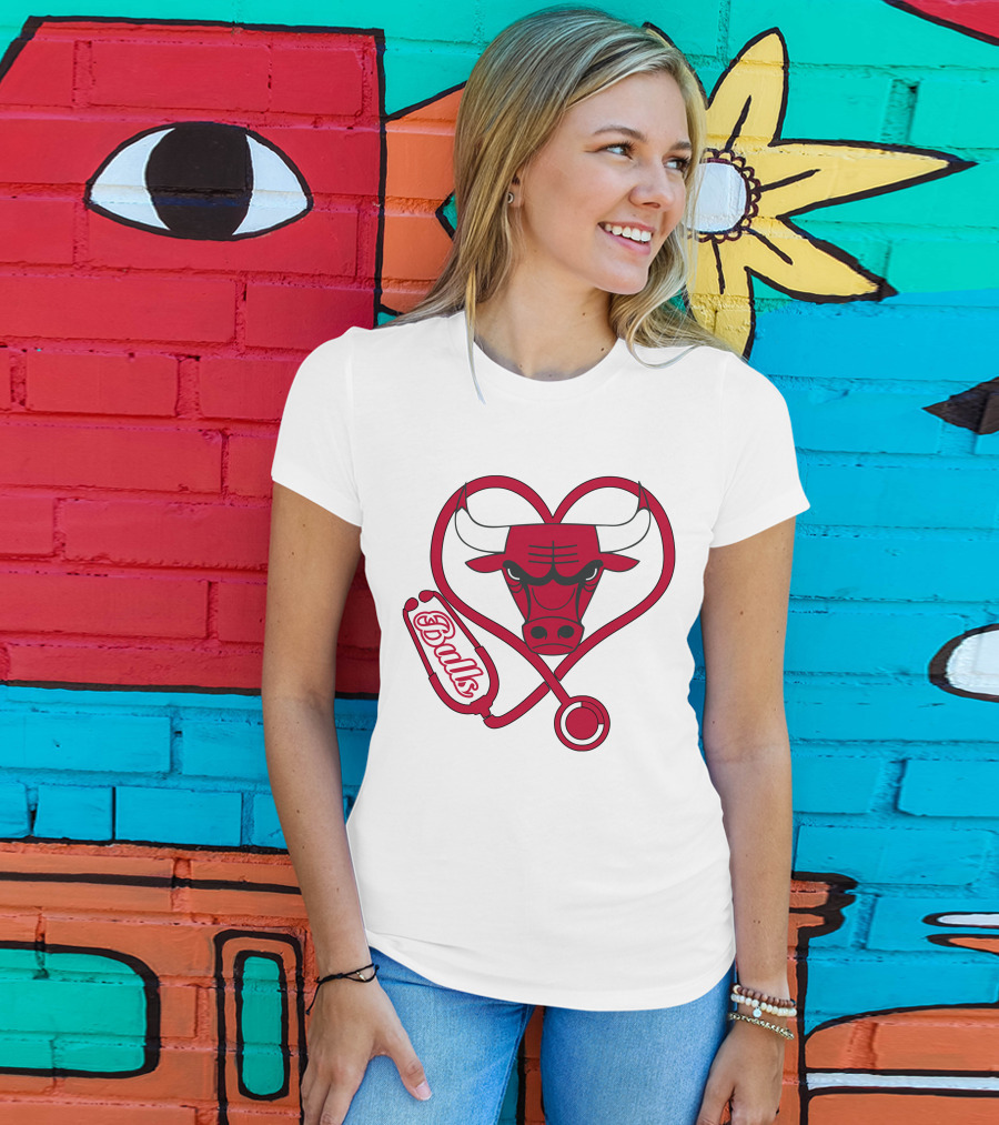 Chicago Bulls Nurse Heart Stethoscope T-Shirt