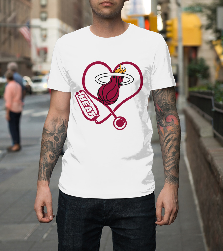 Nurse Love Miami Heat Heart Stethoscope Basketball Flame T-Shirt