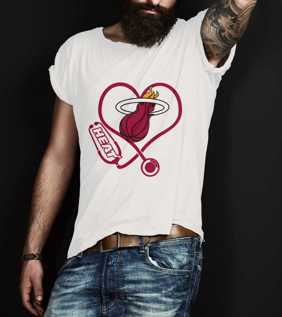 Nurse Love Miami Heat Heart Stethoscope Basketball Flame T-Shirt