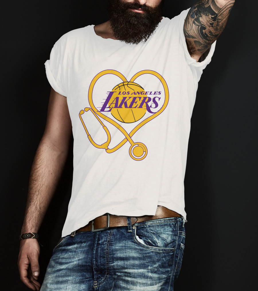 Los Angeles Lakers Heart Stethoscope Nurse Love T-Shirt