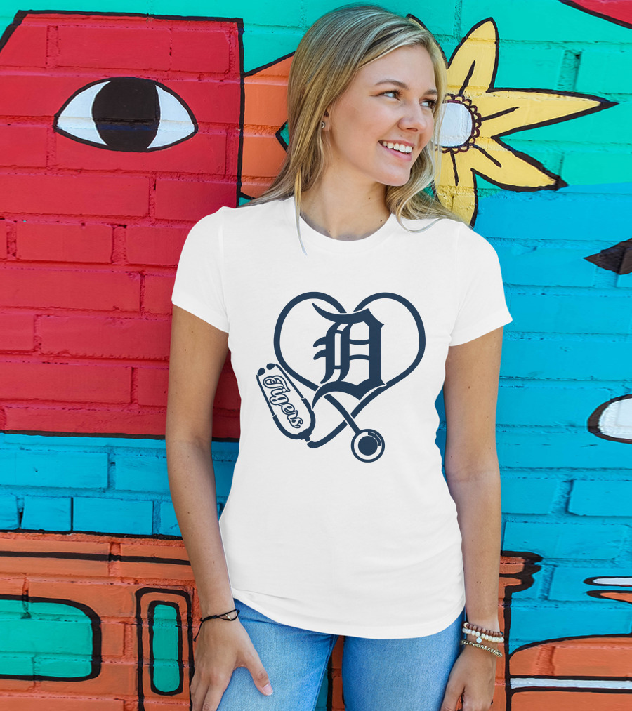 Detroit Tigers Nurse Heart Stethoscope T-Shirt