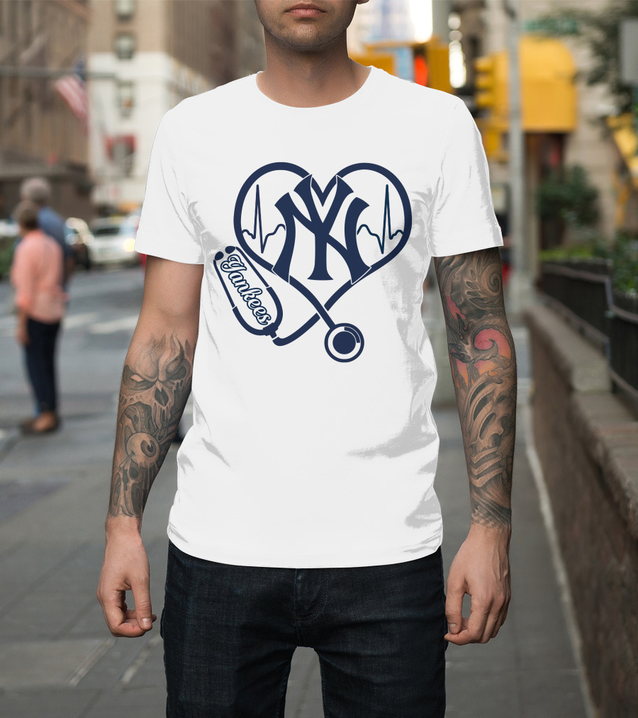Yankees Nurse Love Heartbeat Stethoscope New York T-Shirt
