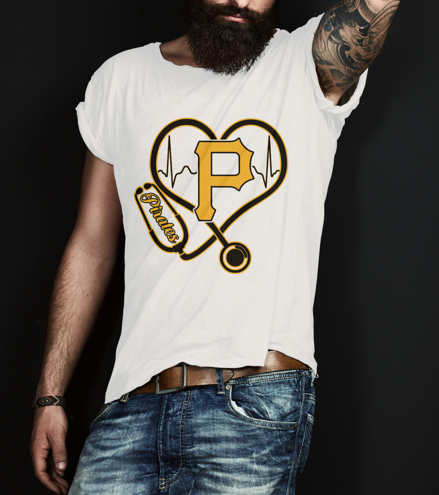 Nurse Heartbeat Stethoscope Pittsburgh Pirates Fan Love T-Shirt
