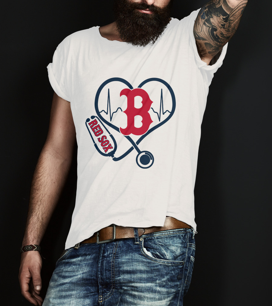 Nurse Heartbeat Love Boston Red Sox Stethoscope T-Shirt