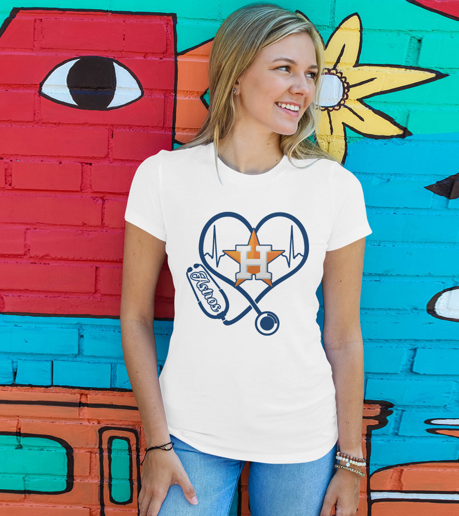 Nurse Love Astros Heartbeat Stethoscope T-Shirt