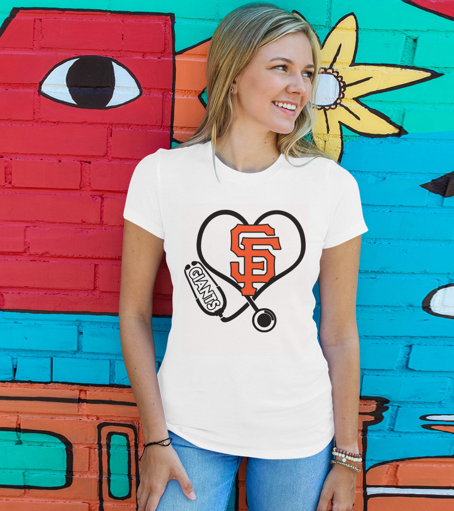 San Francisco Giants Nurse Love Heart Stethoscope T-Shirt