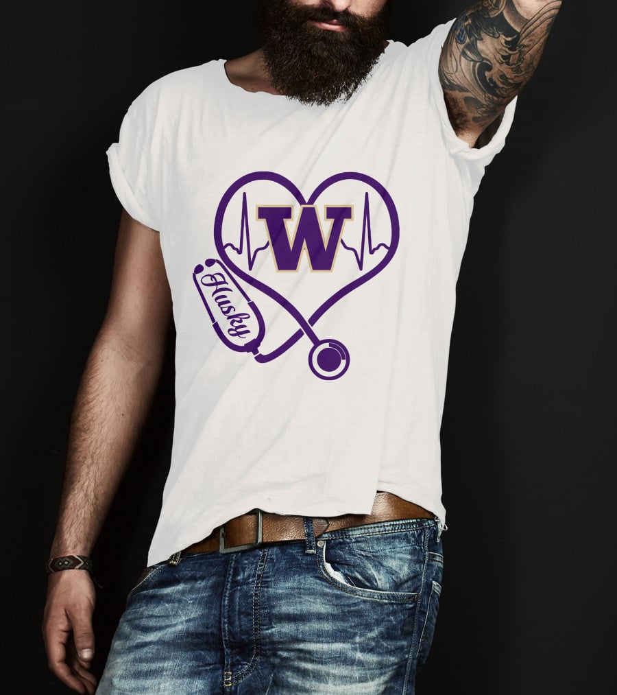 Washington Huskies Nurse Love Stethoscope Heartbeat T-Shirt