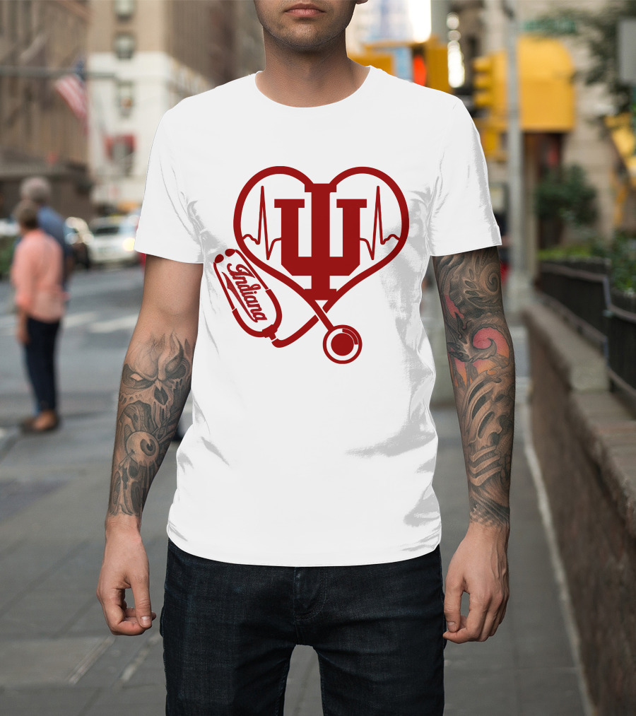 Indiana University Nurse Love Hoosiers Stethoscope Heartbeat T-Shirt