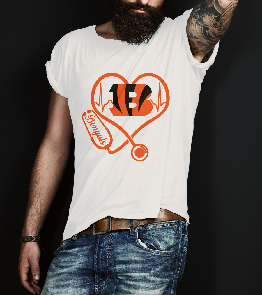 Nurse Heart Cincinnati Bengals Stethoscope Love 13 T-Shirt