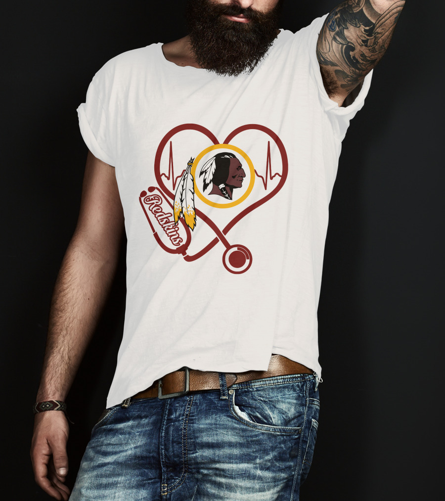 Nurse Love Heartbeat Redskins Stethoscope T-Shirt
