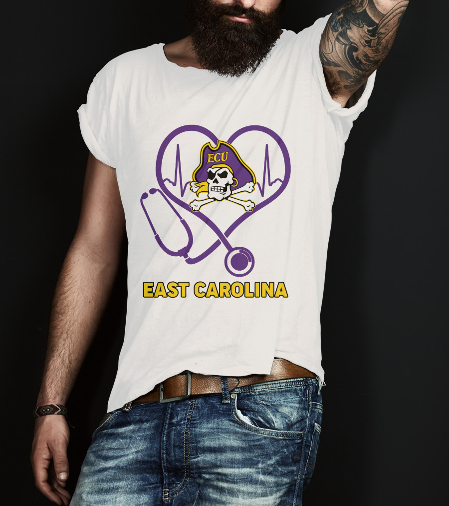 ECU Nurse Heartbeat East Carolina Pirates Stethoscope T-Shirt