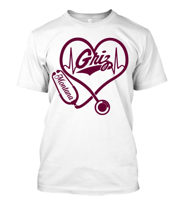Griz Heartbeat Stethoscope Montana Nurse T-Shirt