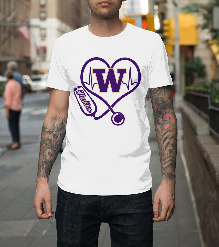 Huskies Stethoscope Heart W Washington T-Shirt