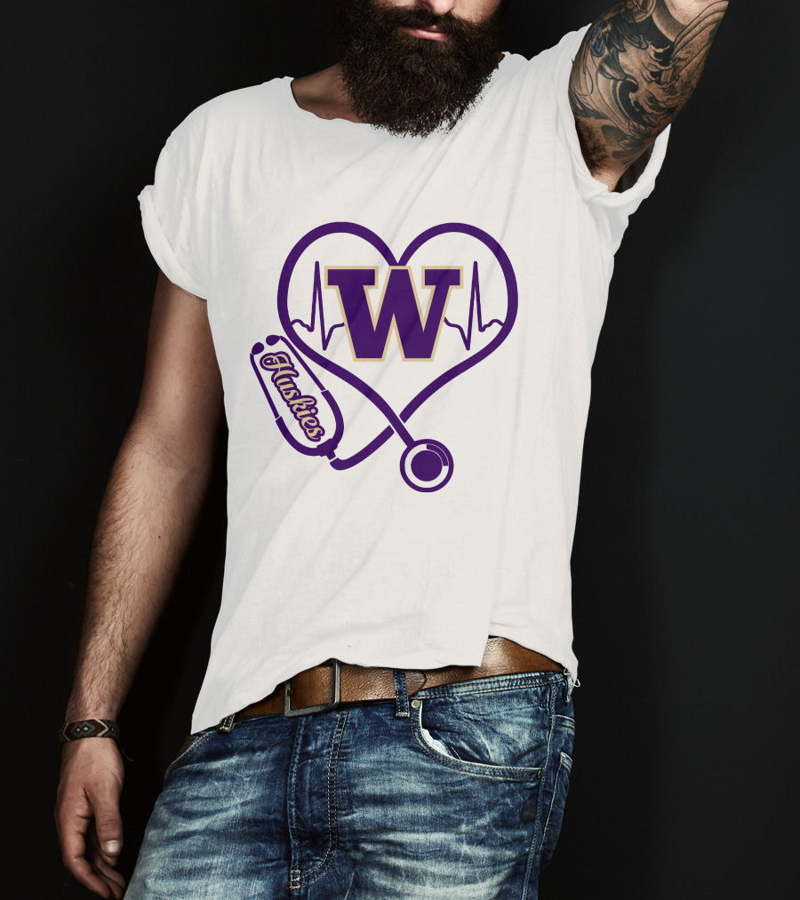 Huskies Stethoscope Heart W Washington T-Shirt