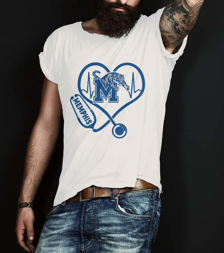 Memphis Tigers Nurse Heartbeat Stethoscope T-Shirt