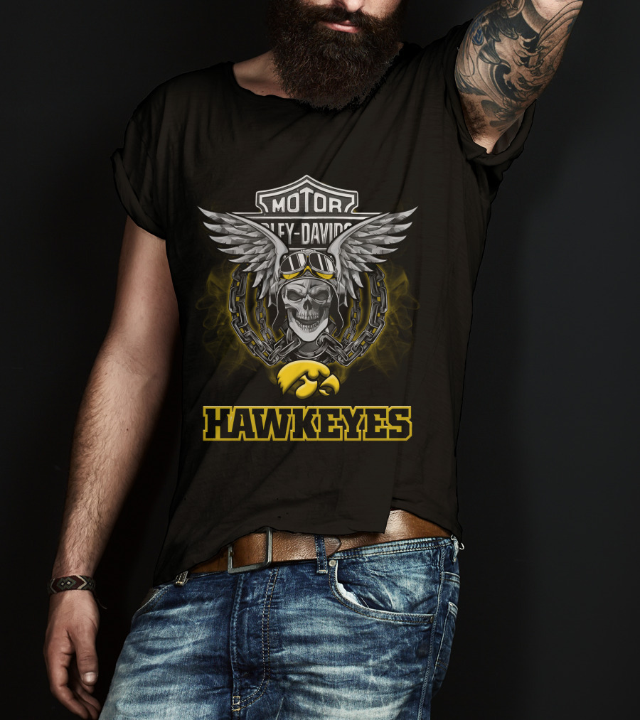 Harley Davidson Iowa Hawkeyes Skull Chain Winged T-Shirt