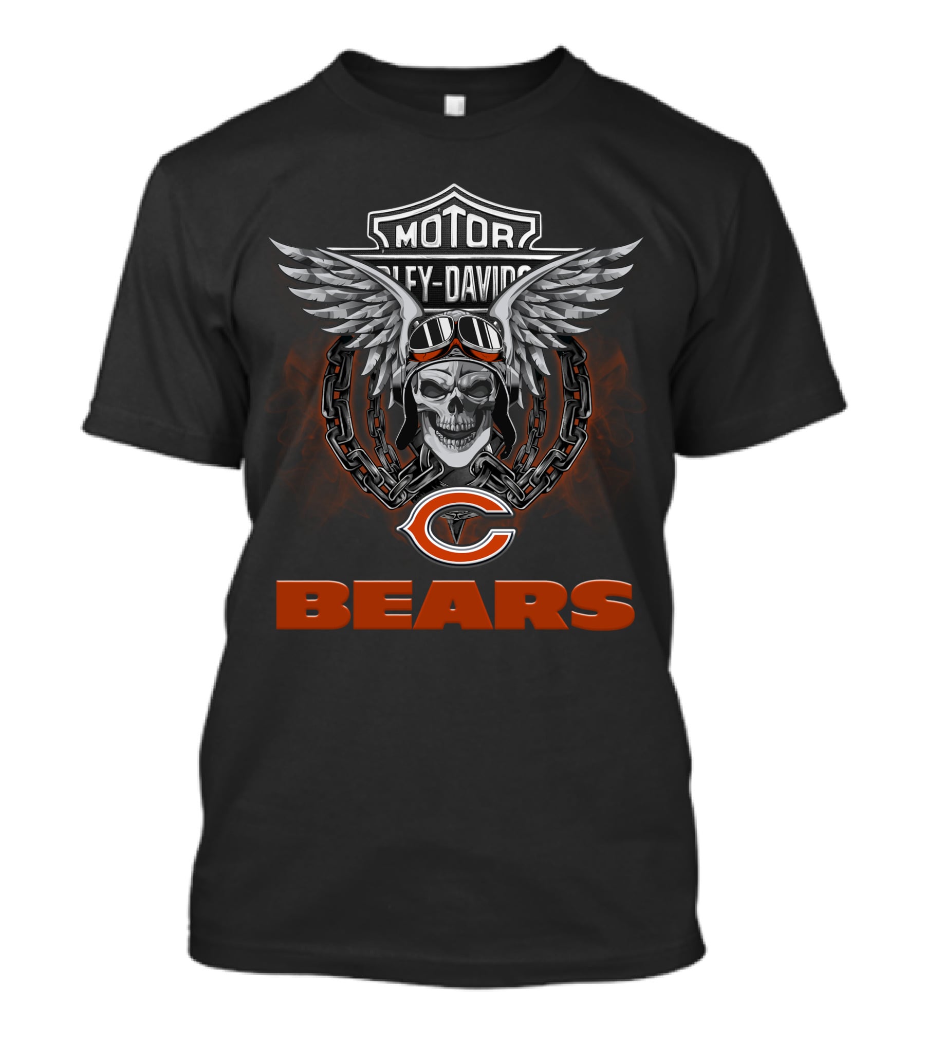 Harley Davidson Motorcycle Biker Winged Skull Nfl Chicago Bears T-Shirt