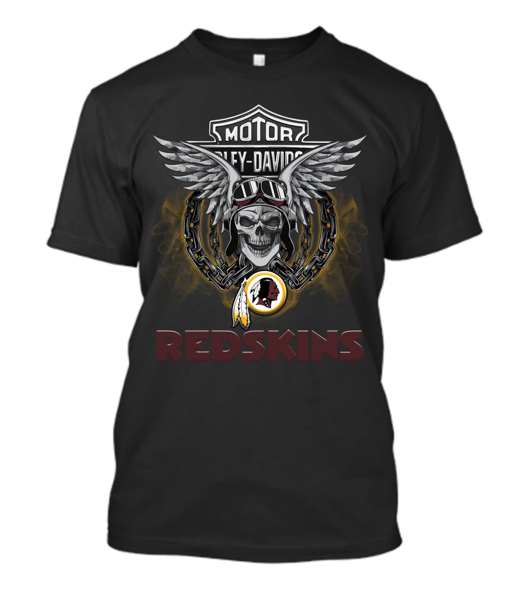 Harley Davidson Motorcycles Redskins Skull Wings Chains Helmet Logo Nfl Football Biker T-Shirt