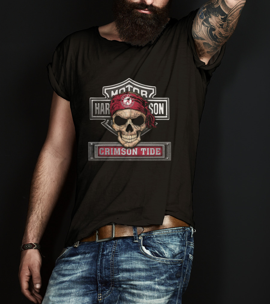Harley Davidson Motorcycle Biker Crimson Tide Skull Ncaa Alabama T-Shirt
