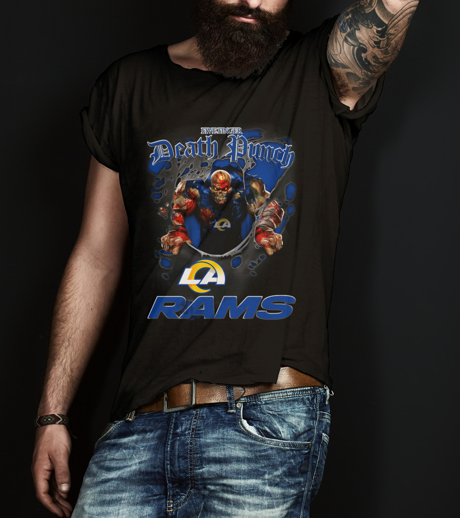 Five Finger Death Punch La Rams Harley Davidson Motorcycle Biker Nfl Los Angeles Rams T-Shirt