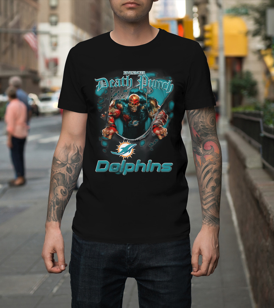 Five Finger Death Punch Miami Dolphins Harley Davidson Motorcycle Biker Nfl T-Shirt