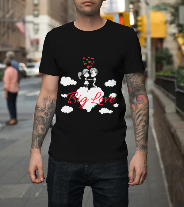 Shirt: Big Love Holding Hands on Cloud with Red Hearts T-Shirt Big Love Holding Hands on Cloud with Red Hearts T-Shirt