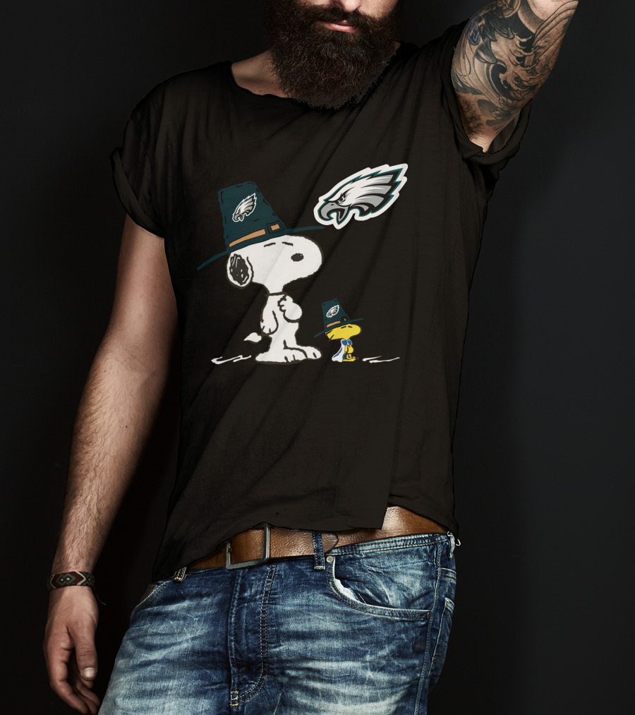 Eagles Snoopy Pilgrim Hat Thanksgiving Peanuts Woodstock Nfl Football T-Shirt
