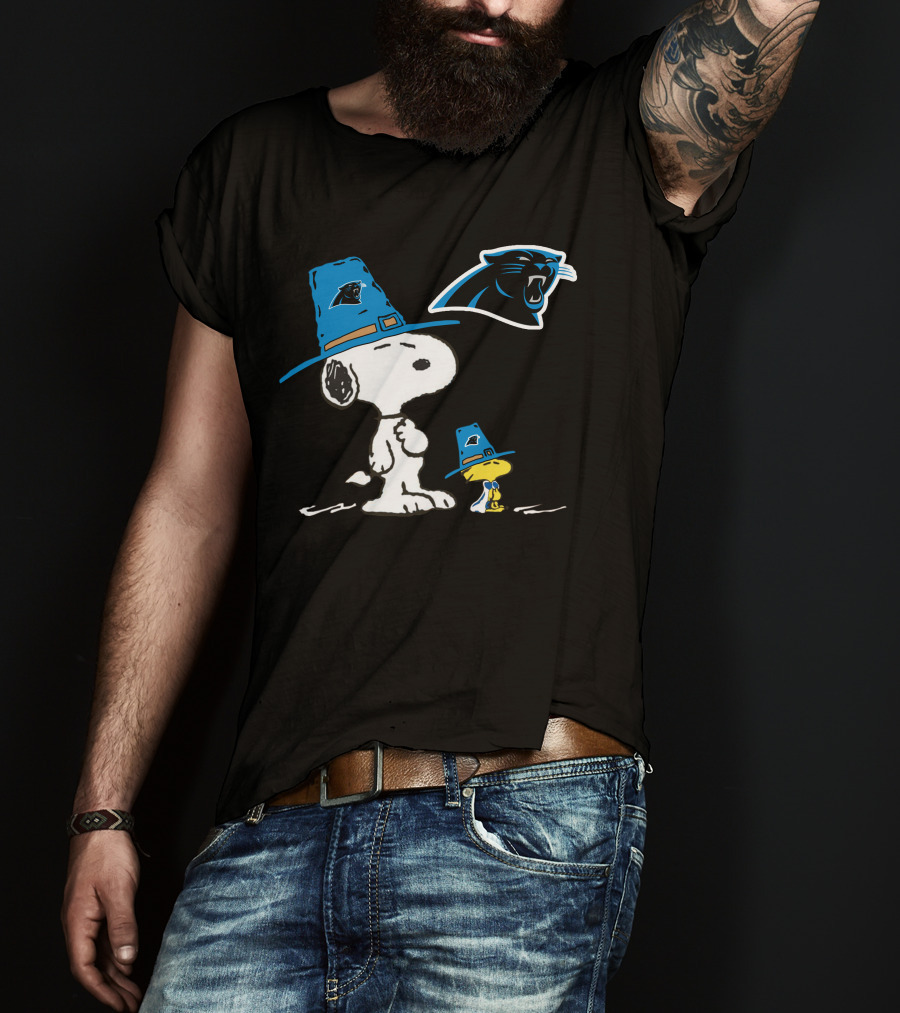 Carolina Panthers Snoopy Thanksgiving Pilgrim Hat Peanuts T-Shirt