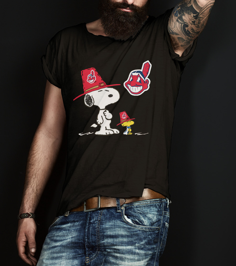 Cleveland Indians Snoopy Woodstock Chief Wahoo Hat T-Shirt