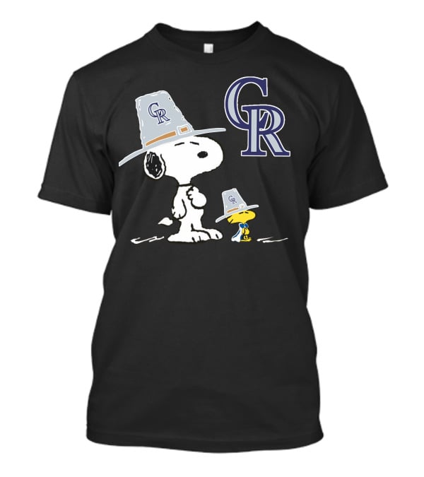 Colorado Rockies Snoopy Woodstock Thanksgiving Pilgrim Hats T-Shirt