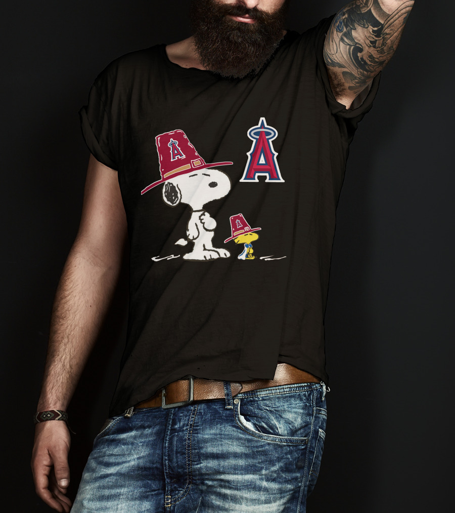 Los Angeles Angels Snoopy Woodstock Big Red Hat T-Shirt