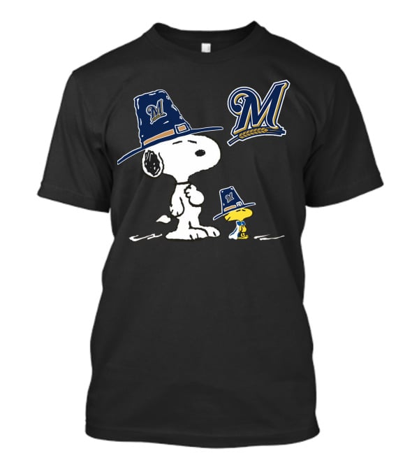 Milwaukee Brewers Snoopy Woodstock Pilgrim Hats T-Shirt