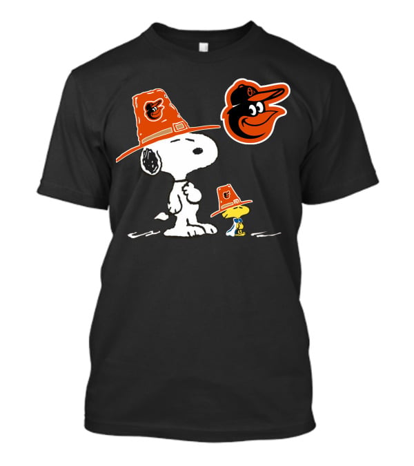 Snoopy Woodstock Orioles Thanksgiving Pilgrim Hats T-Shirt