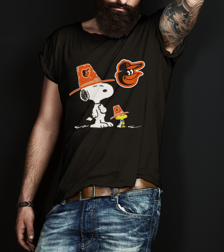 Snoopy Woodstock Orioles Thanksgiving Pilgrim Hats T-Shirt
