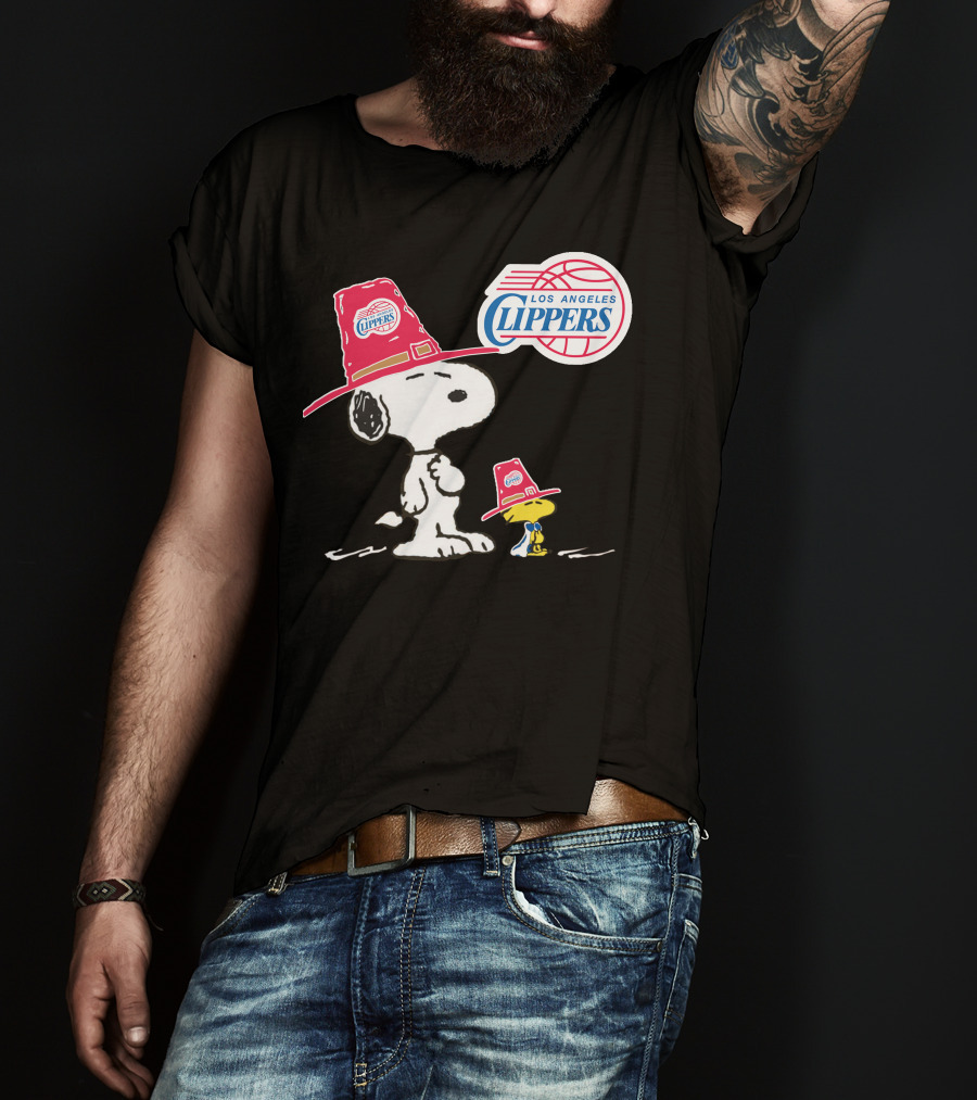 Los Angeles Clippers Snoopy With Woodstock In Team Hats T-Shirt