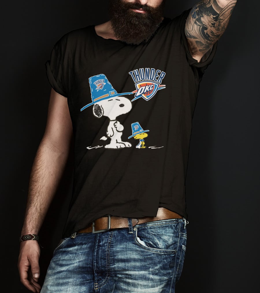 Oklahoma City Thunder Snoopy And Woodstock In Team Hats T-Shirt