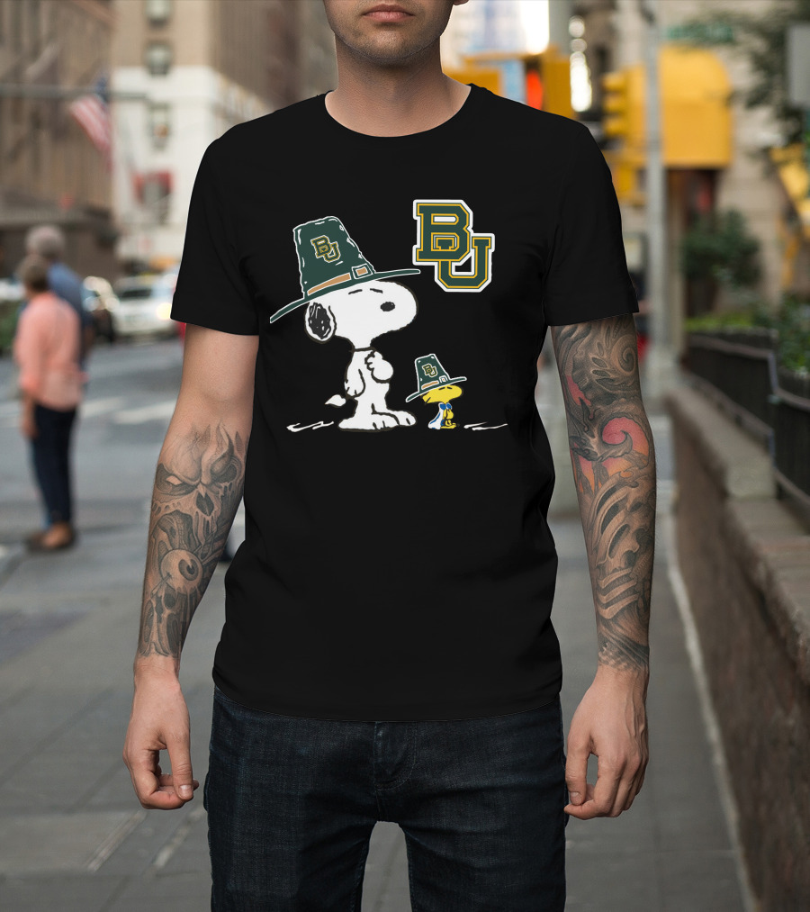 Baylor BU Snoopy And Woodstock In BU Green Hats T-Shirt