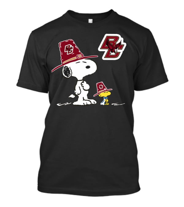 Boston College Eagles Snoopy Woodstock BC Logo Pilgrim Hats T-Shirt