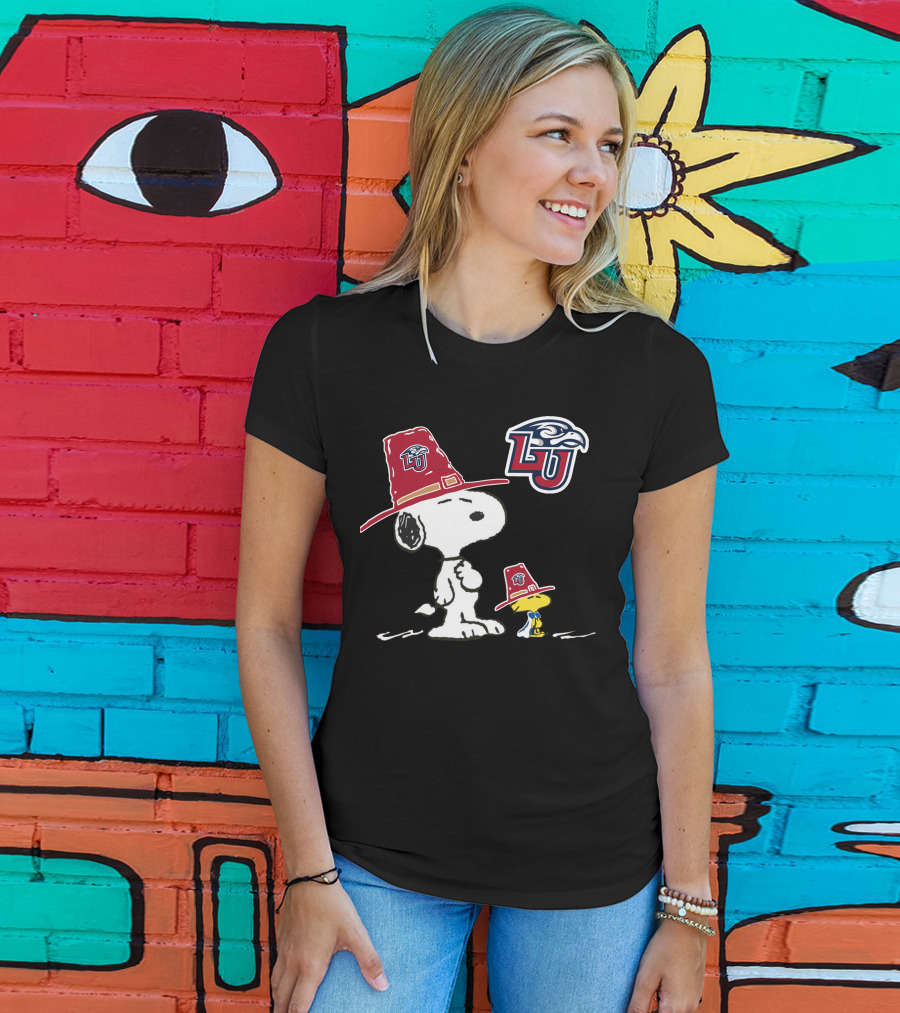 Liberty University Flames Snoopy Woodstock Pilgrim Hat T-Shirt
