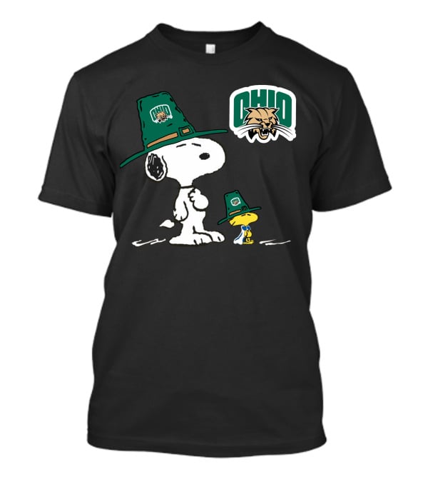 Ohio Bobcats Snoopy Woodstock Peanuts Football Fan Gear T-Shirt