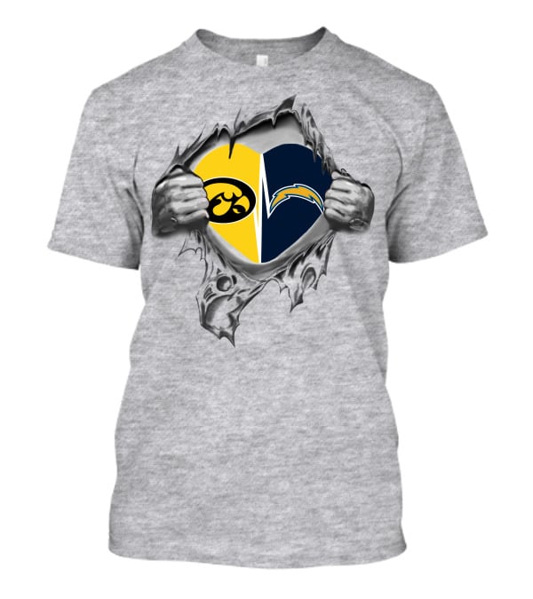 Iowa Hawkeyes Chargers Heart Logo Ripped Chest T-Shirt