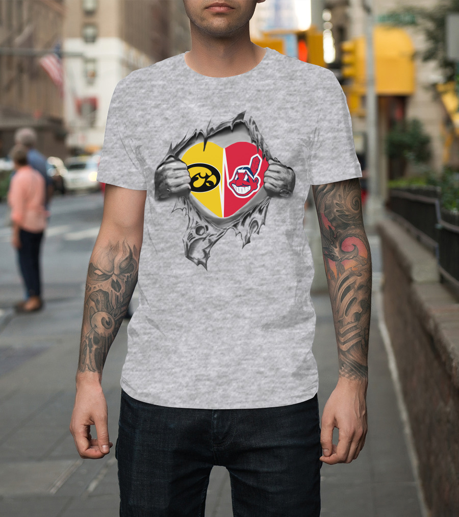 Iowa Hawkeyes Cleveland Indians Heart Logo Showdown T-Shirt