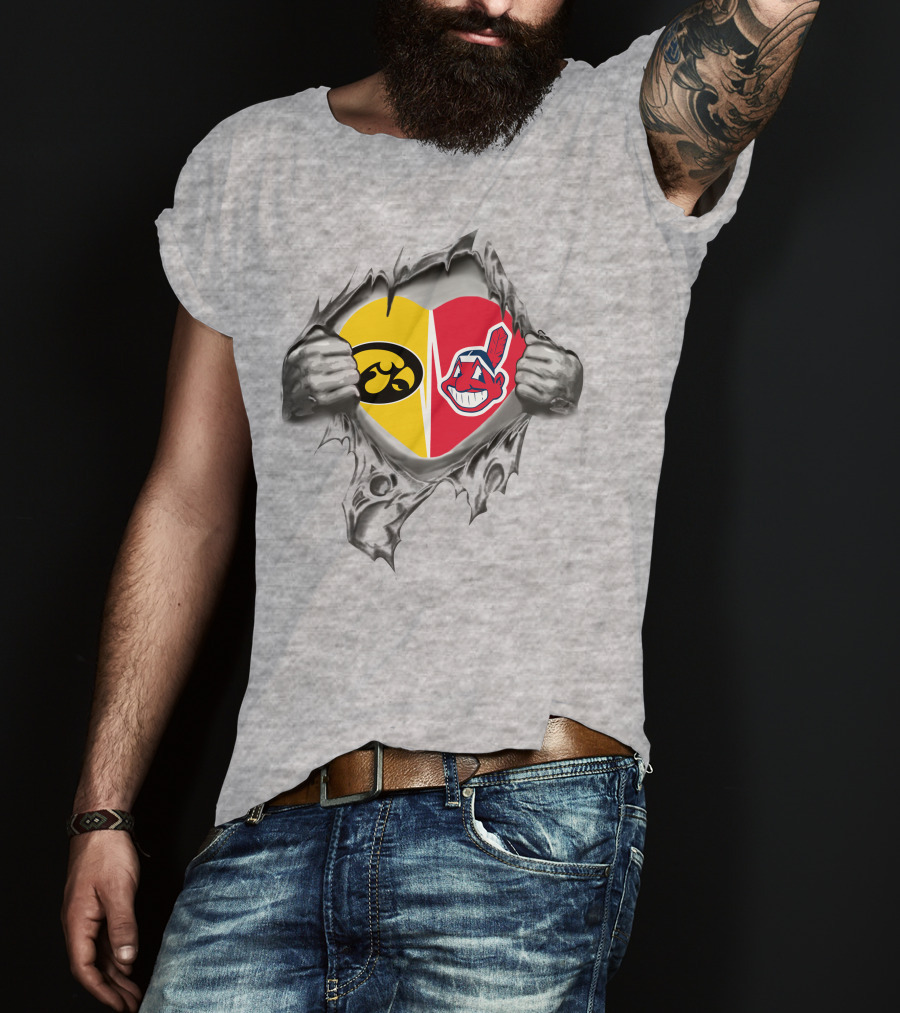 Iowa Hawkeyes Cleveland Indians Heart Logo Showdown T-Shirt