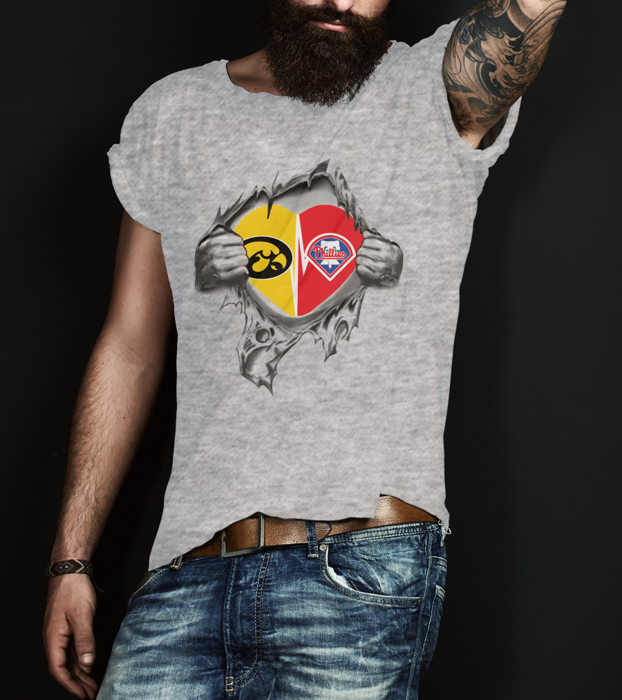 Iowa Hawkeyes Philadelphia Phillies Heart Logo Rip T-Shirt