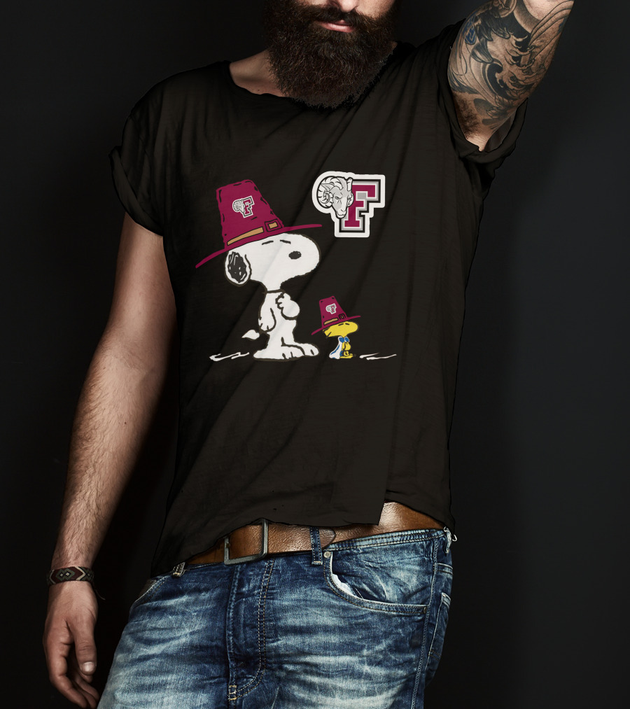 Fordham Snoopy Woodstock Maroon Hats Ram T-Shirt