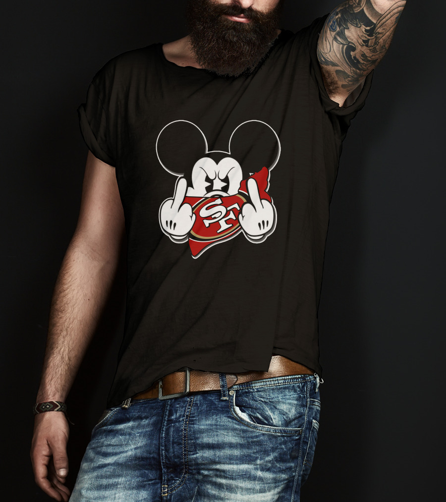 Mickey Mouse With San Francisco 49ers Logo And Offensive Gesture T-Shirt