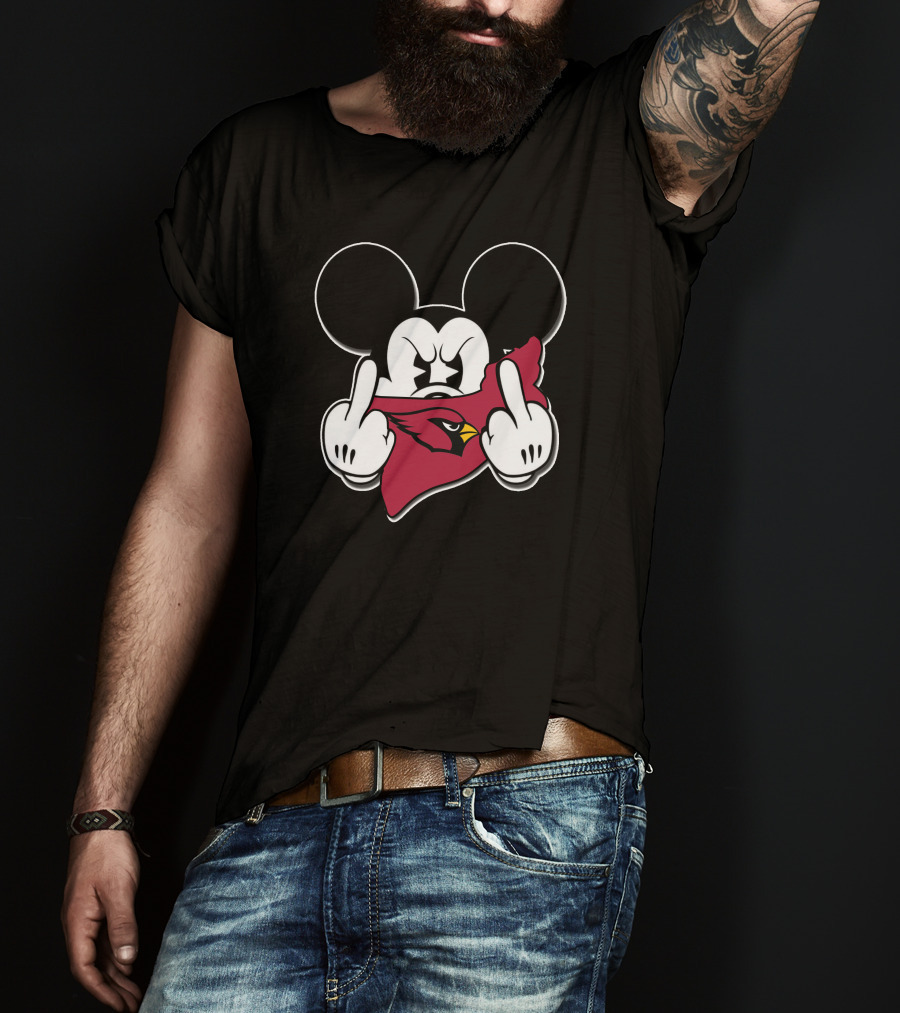 Mickey Mouse Angry Gesture With Cardinals T-Shirt